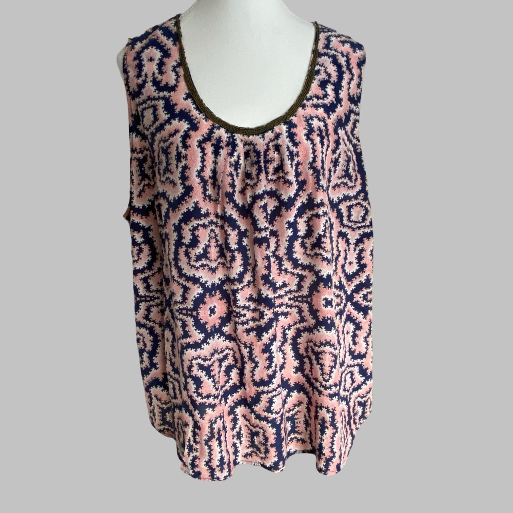 Sejour Silk Blend Beaded Neckline Light Casual Sleeveless Tank Blouse-Sz-22W